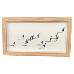 Krystyna Pieter Minimalist Figuration Ink Drawing in Bleached Oak Frame