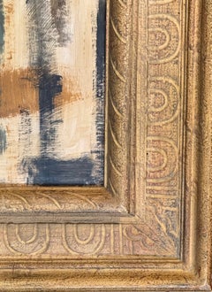 Mid Century Modern Cubist Abstract Oil Painting In Carved Wood Frame