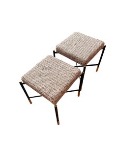 Sgabelli decorativi in stile Mid-Century Modern con base a X in ferro e rivestimento fantasia - Coppia