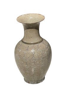 Vase en porcelaine émaillée, couleur sauge, au design géométrique contemporain