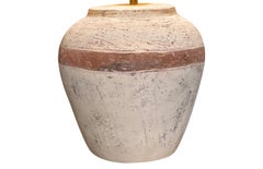 Contemporary Pair of Earth Tone Ceramic Table Lamps with Linen Shades