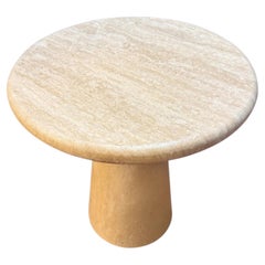 Mid Century Italian Round Travertine Pedestal Cocktail Table