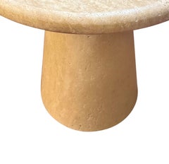 Mid Century Italian Round Travertine Pedestal Cocktail Table