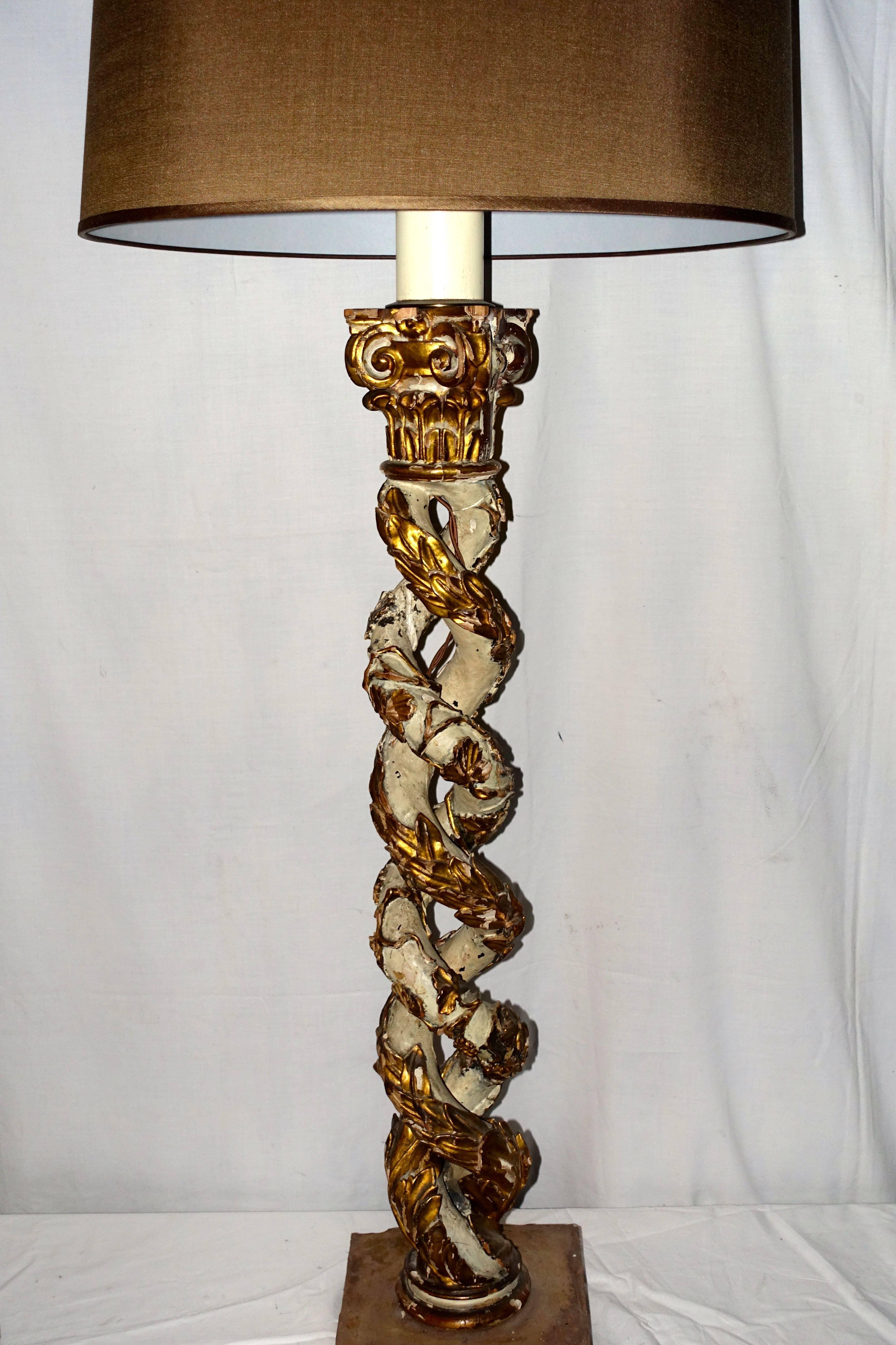 18th Century Pair of Carved Column Lamps, Italy In Excellent Condition In New York, NY
