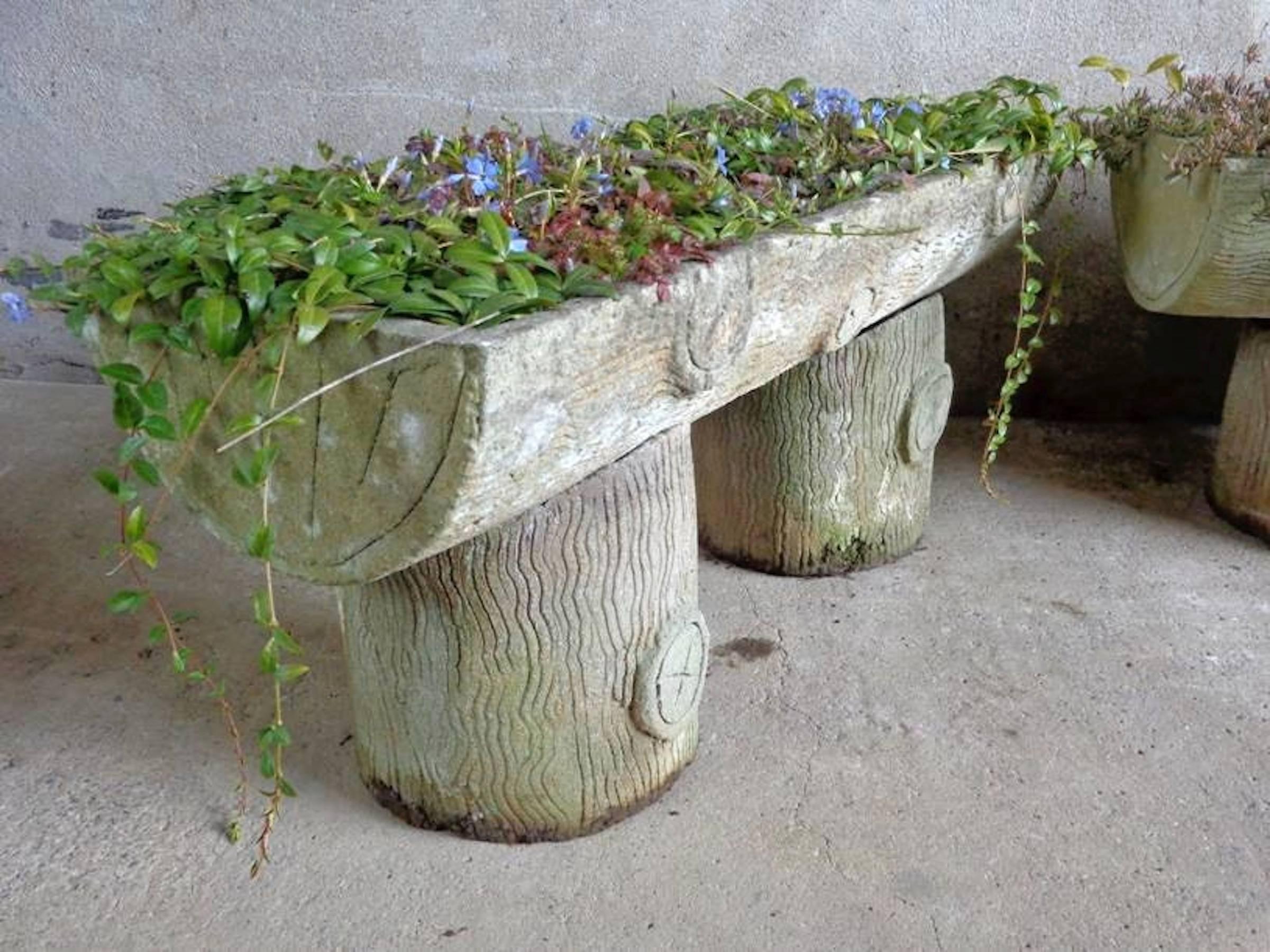 Pair of French, circa 1950 Faux Bois Trough Planters on Legs In Excellent Condition In New York, NY