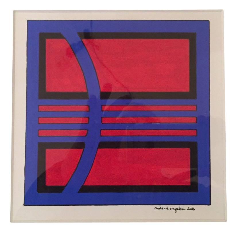 Contemporary French abstract gouache painting by M. Engelen. 
Signed by artist.
Newly framed.
Hangs well with P1005.