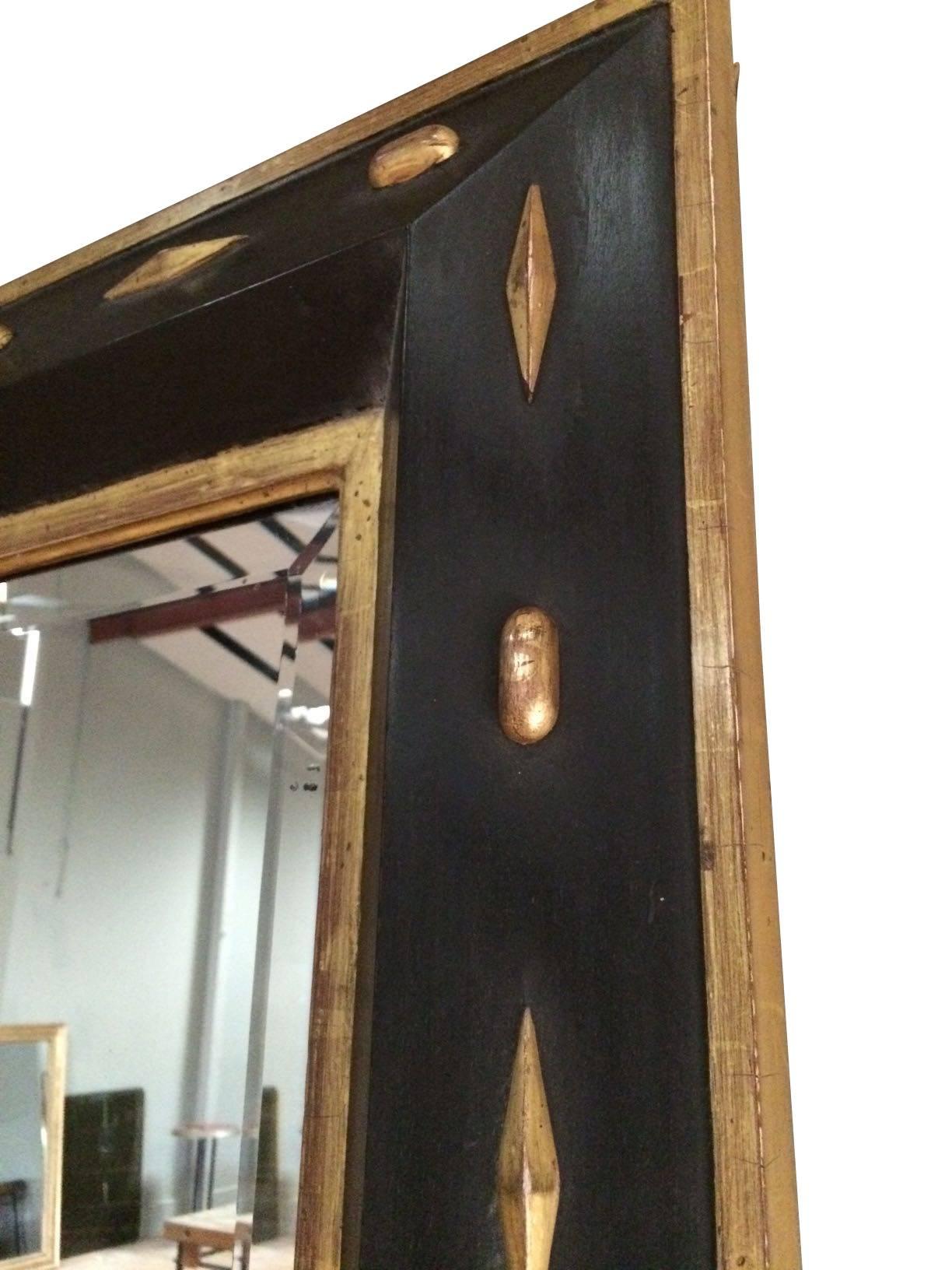 Italian 19th Century Large Black with Gold Framed Mirror, Italy