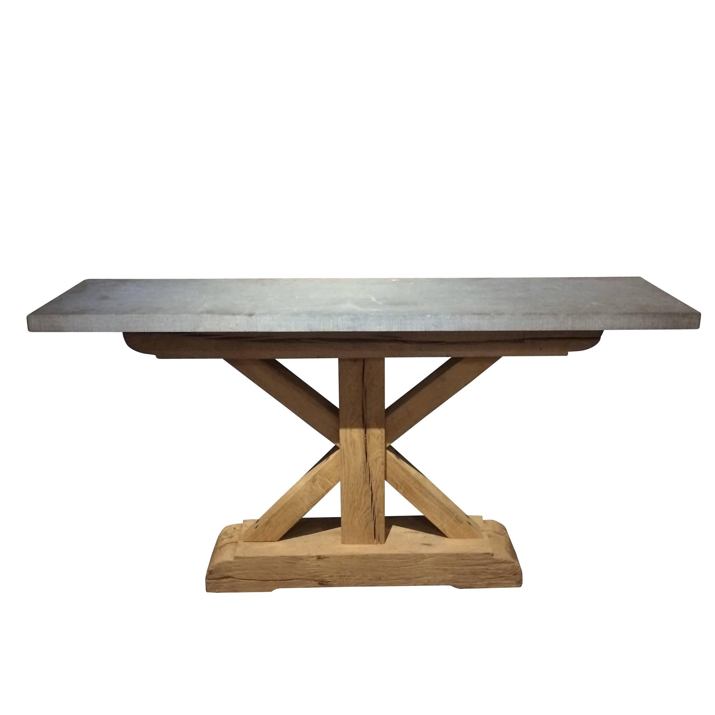 Belgian Bluestone Console Table, 19th Century Base, Modern Top