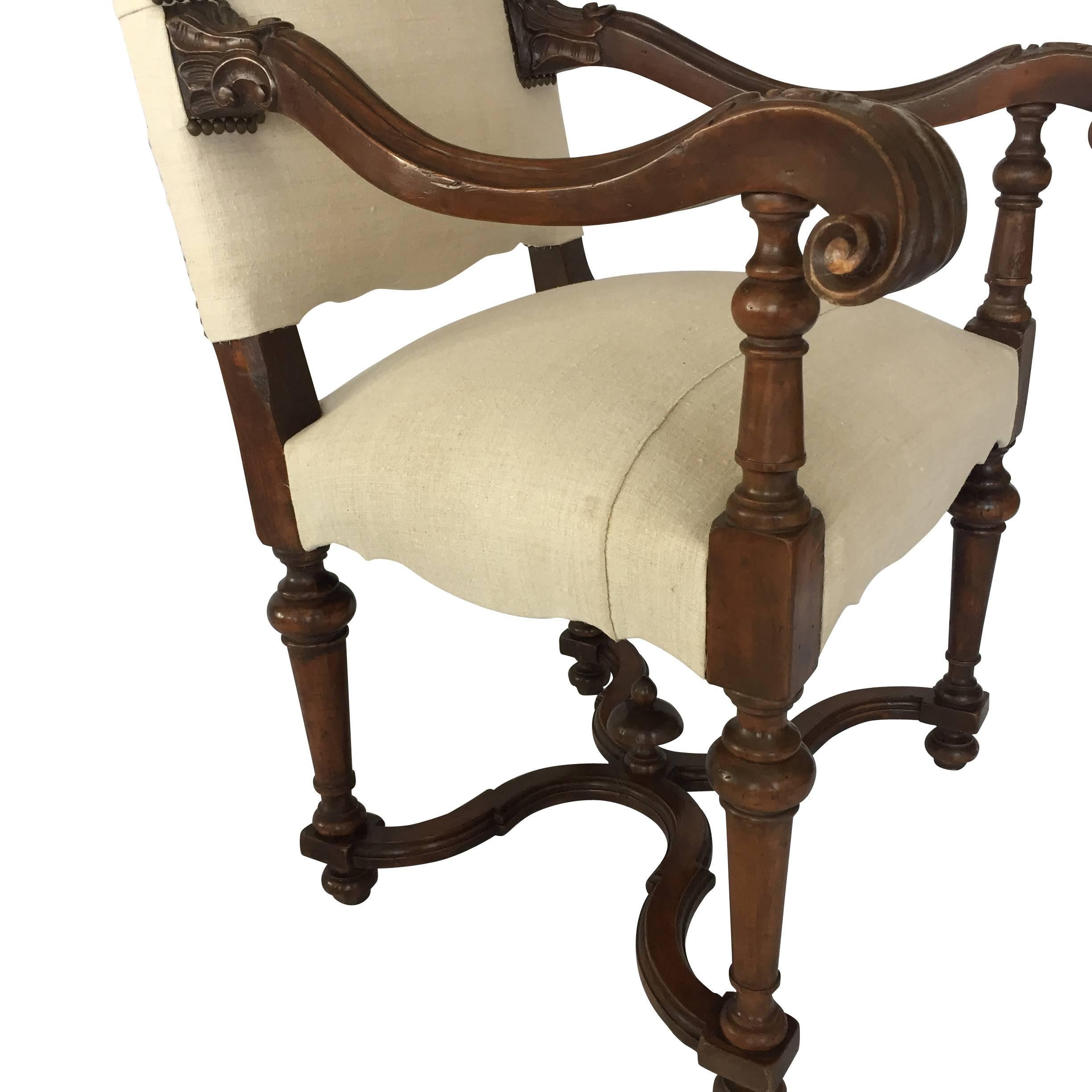 Upholstered Hand Carved Walnut Side Chair, France, 1920s In Good Condition In New York, NY