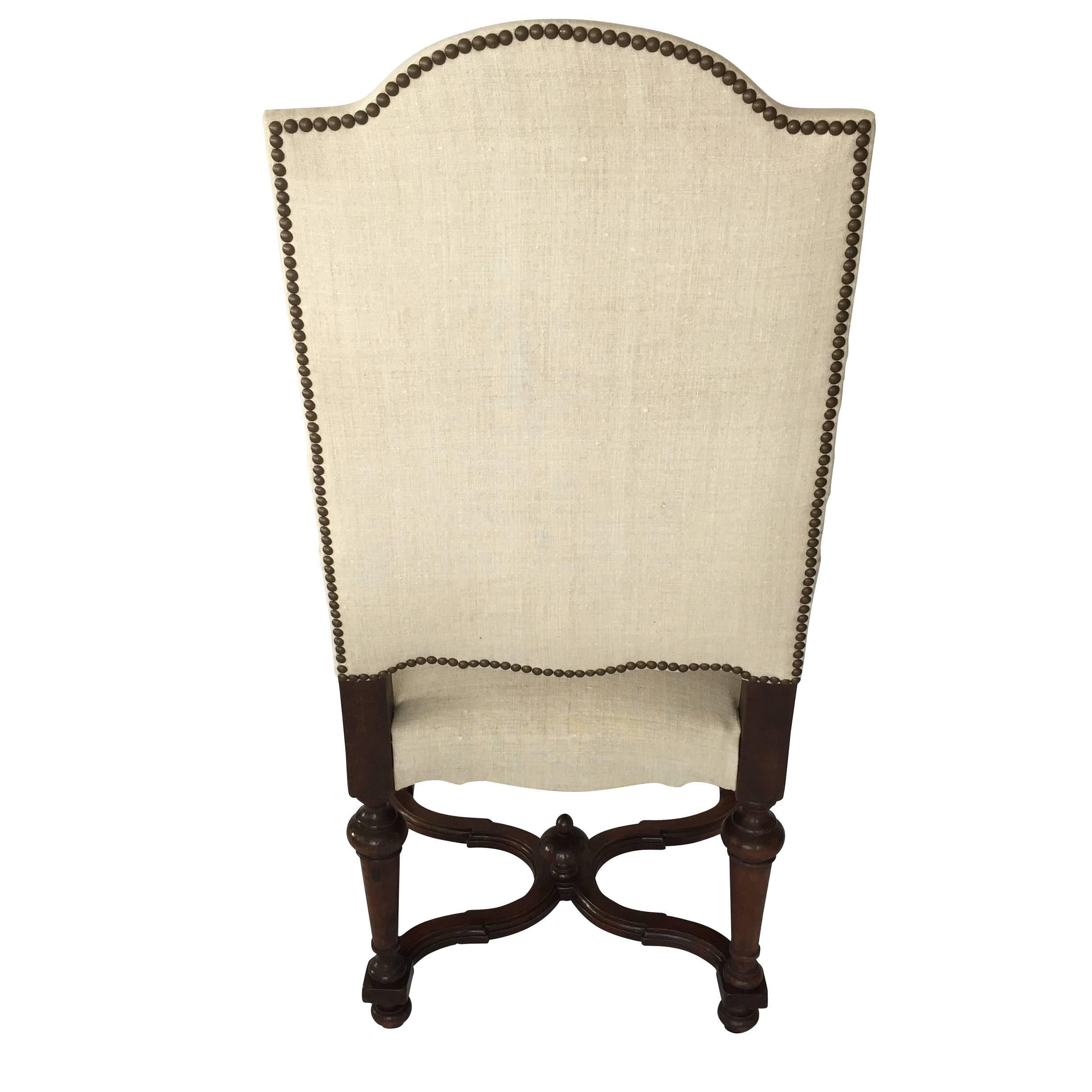 French Upholstered Hand Carved Walnut Side Chair, France, 1920s