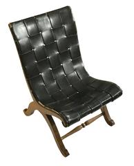 Valenti Black Leather Foot Stool, Spain, Mid-Century