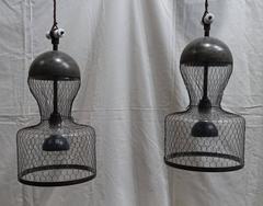 Industrial Pair of Mesh Covered Light Fixtures, Italy, Contemporary Design