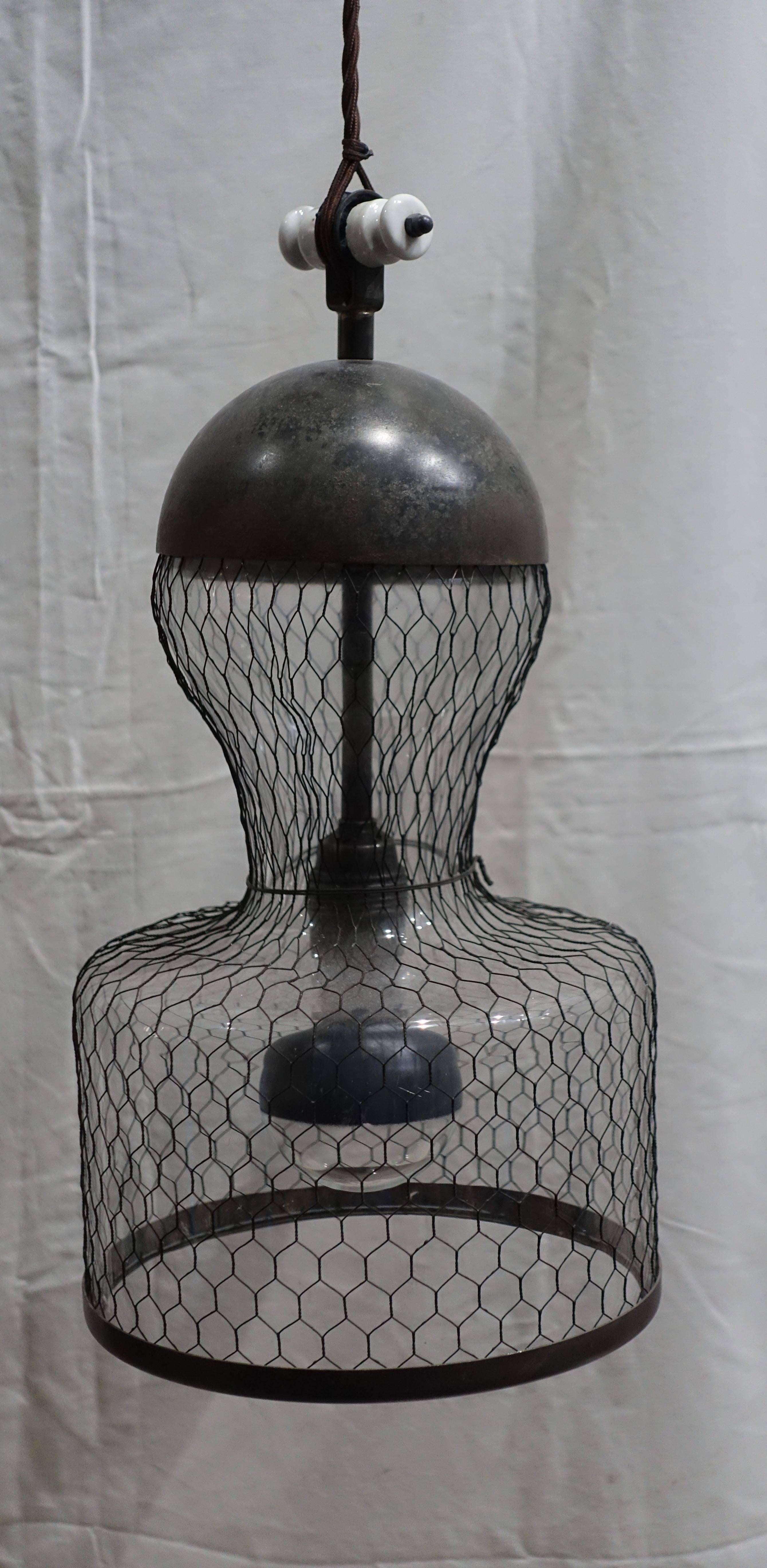 Italian Industrial Pair of Mesh Covered Light Fixtures, Italy, Contemporary Design