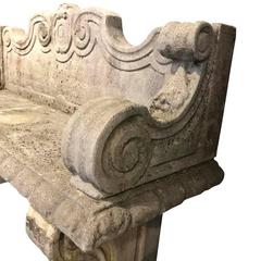 Stone Garden Bench with Back, France, 1940s