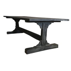 Contemporary Black Oak Ceruse Dining Table, Trestle Leg