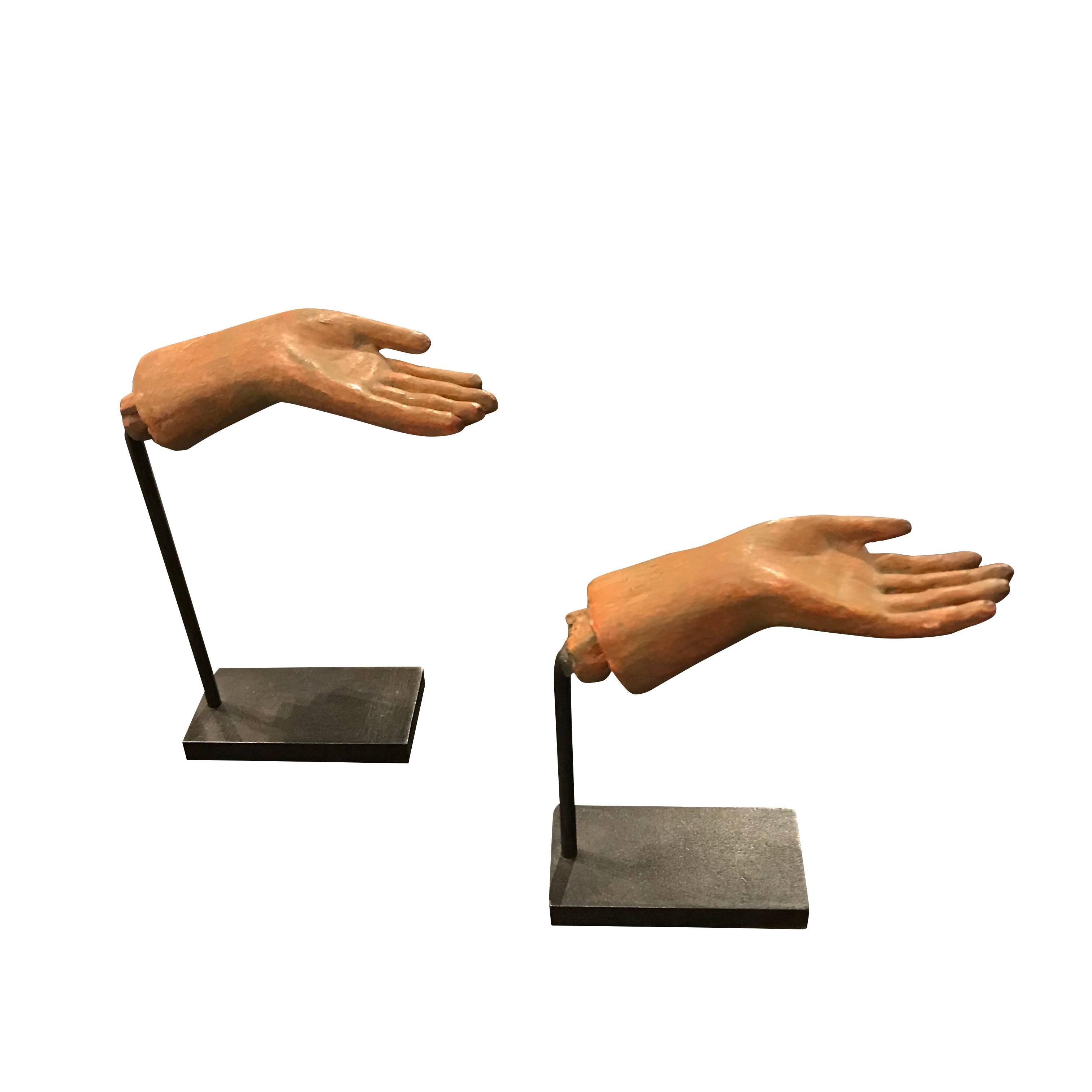 Mini Horizontal Hand Sculptures on Stands, France, 1980s