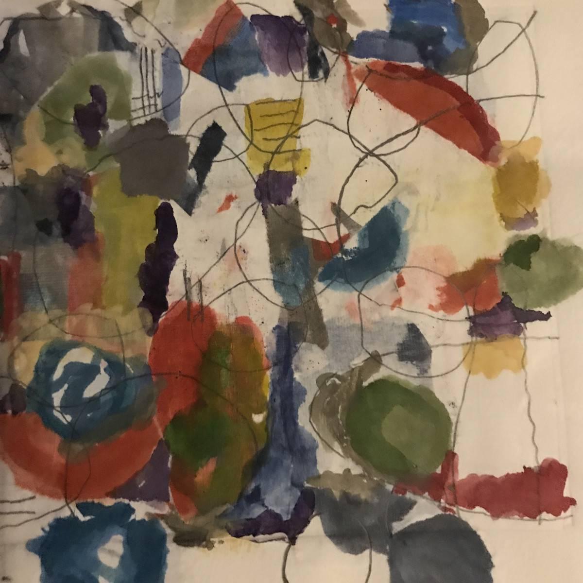 Contemporary abstract monoprint by American artist Sandra Constantine.
Monoprint on 140lb BFK print paper
Added watercolor chine colle, painting and drawing
The artist, born in 1971, lives, works and has exhibited in New York City
She focuses on