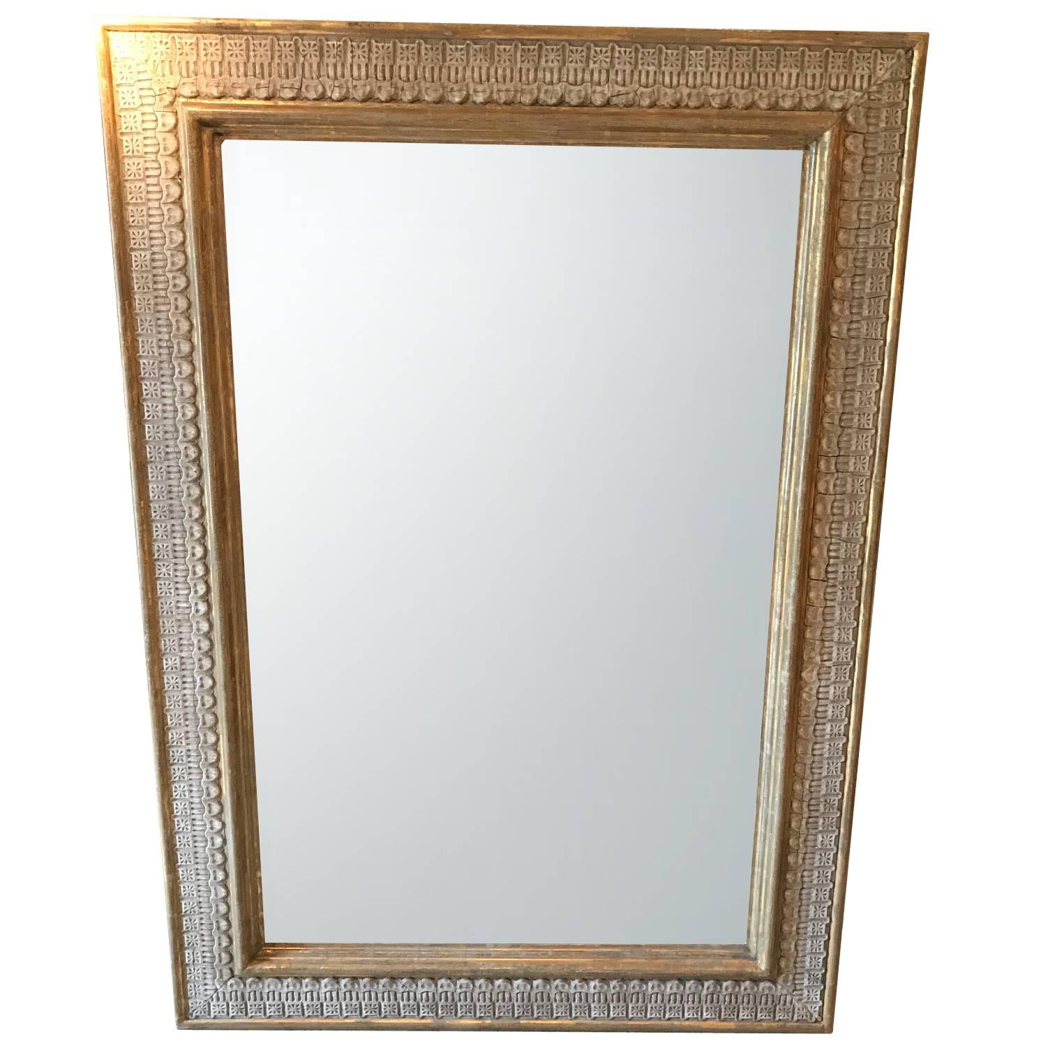 Gold Gilt White Crackle Border Framed Mirror, France, 1940s