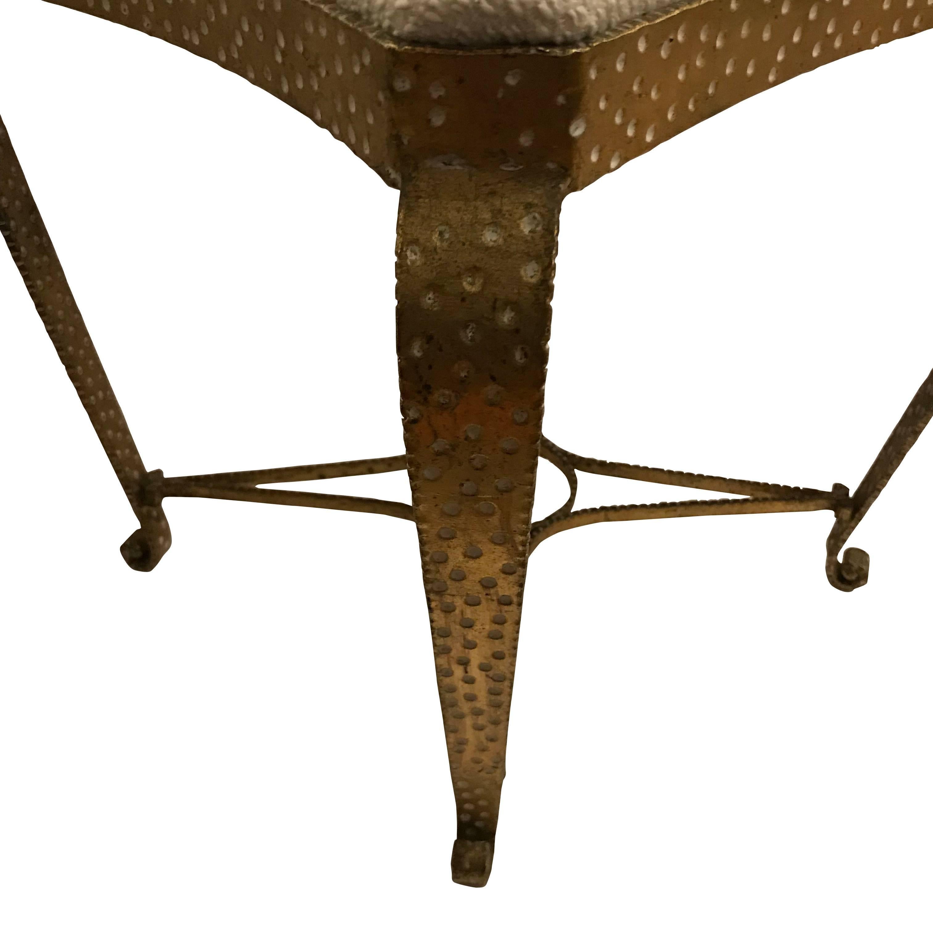 French Pair of Hammered Gold Gilt Metal Foot Stools, Italian, 1950s