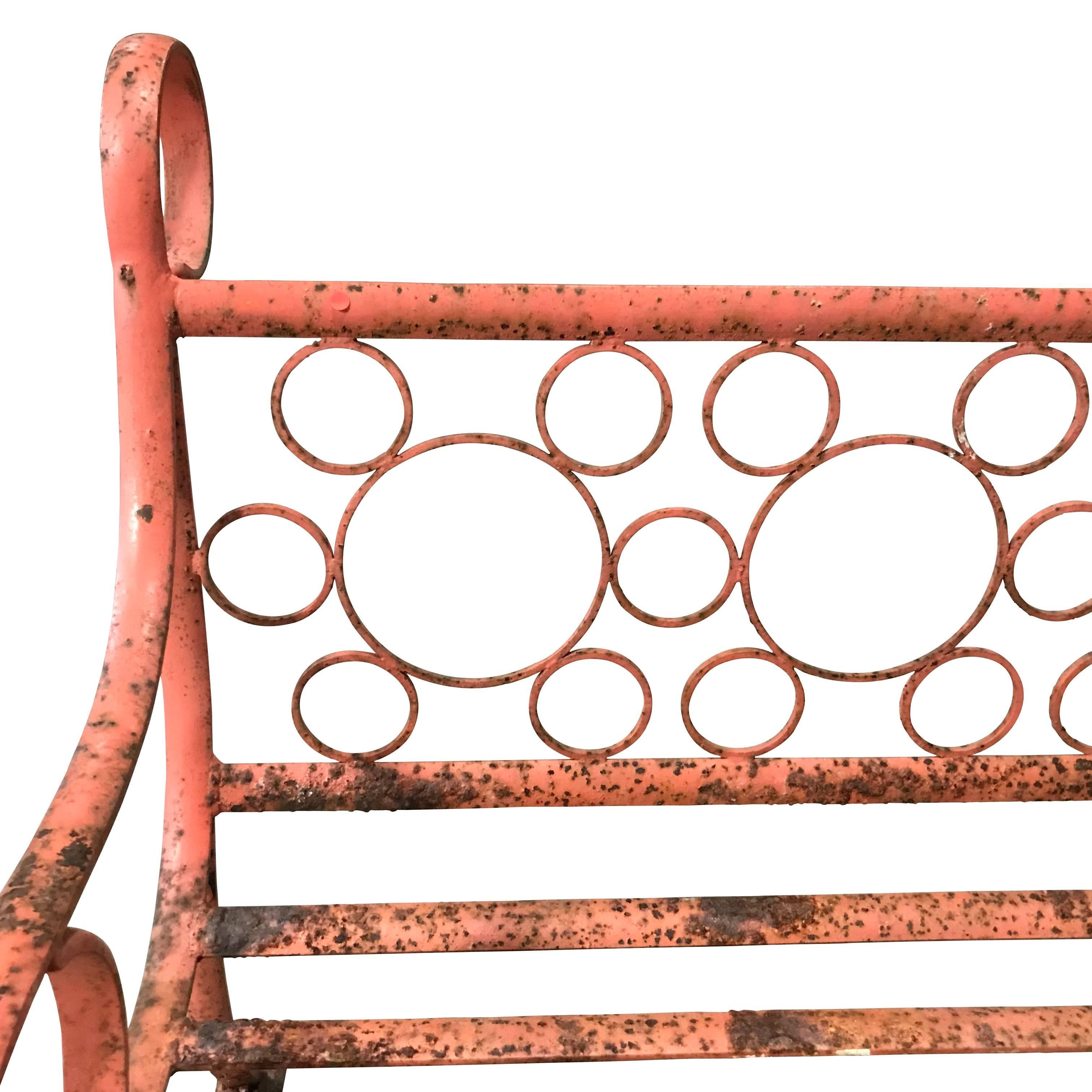 Orange Iron Bench, England, 1940s In Excellent Condition In New York, NY