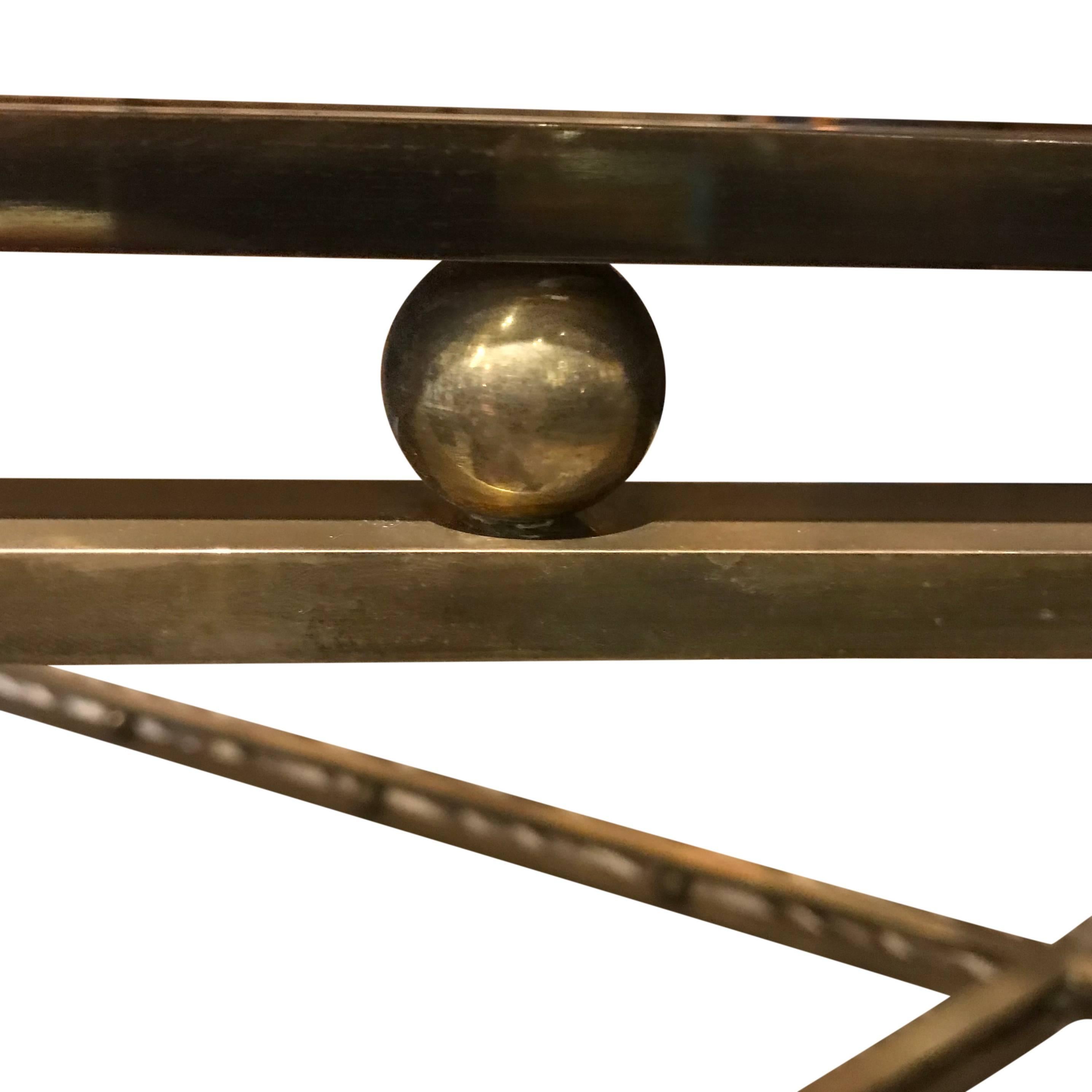 French Brass with Smoked Glass Dining Table, France, Midcentury