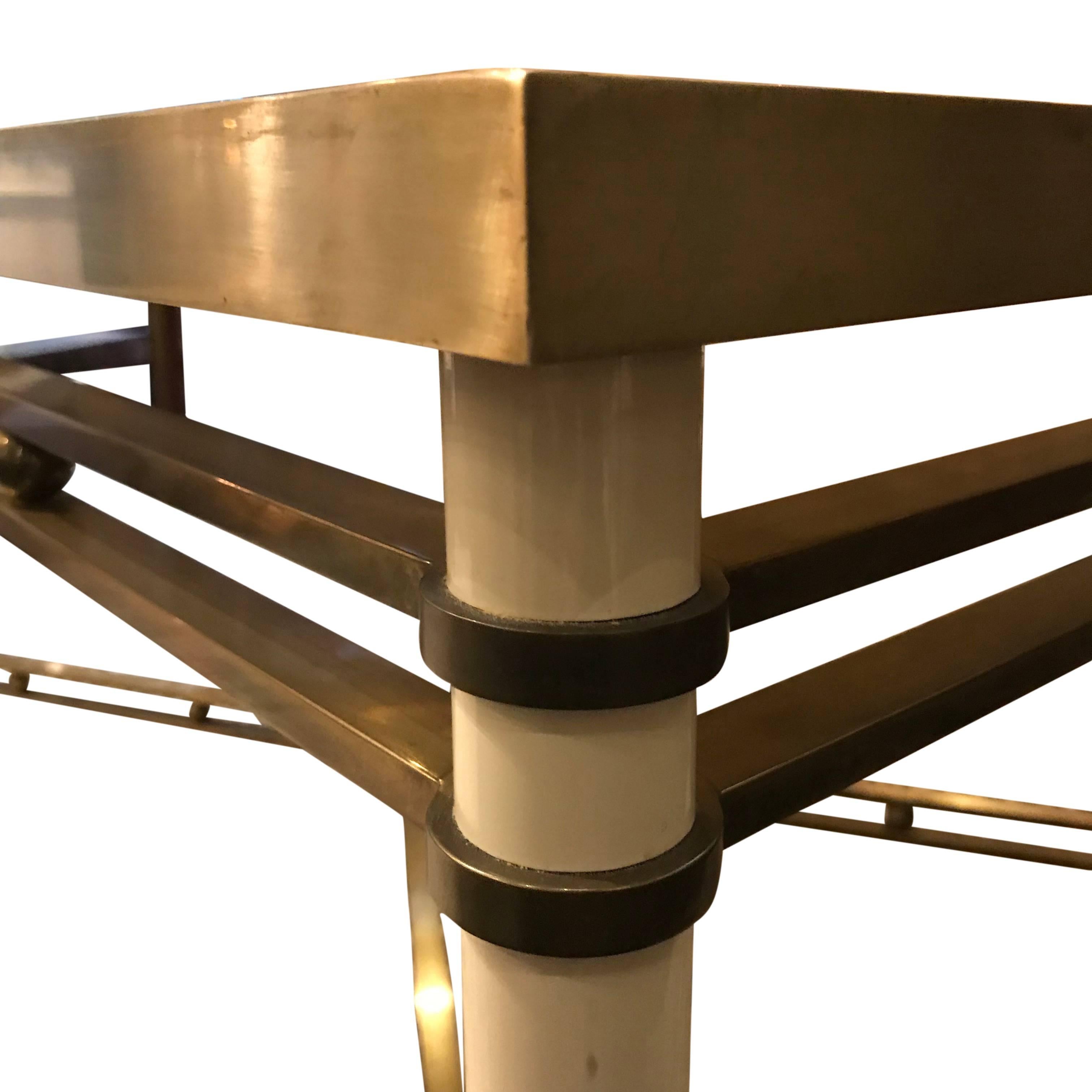 Brass with Smoked Glass Dining Table, France, Midcentury In Good Condition For Sale In New York, NY
