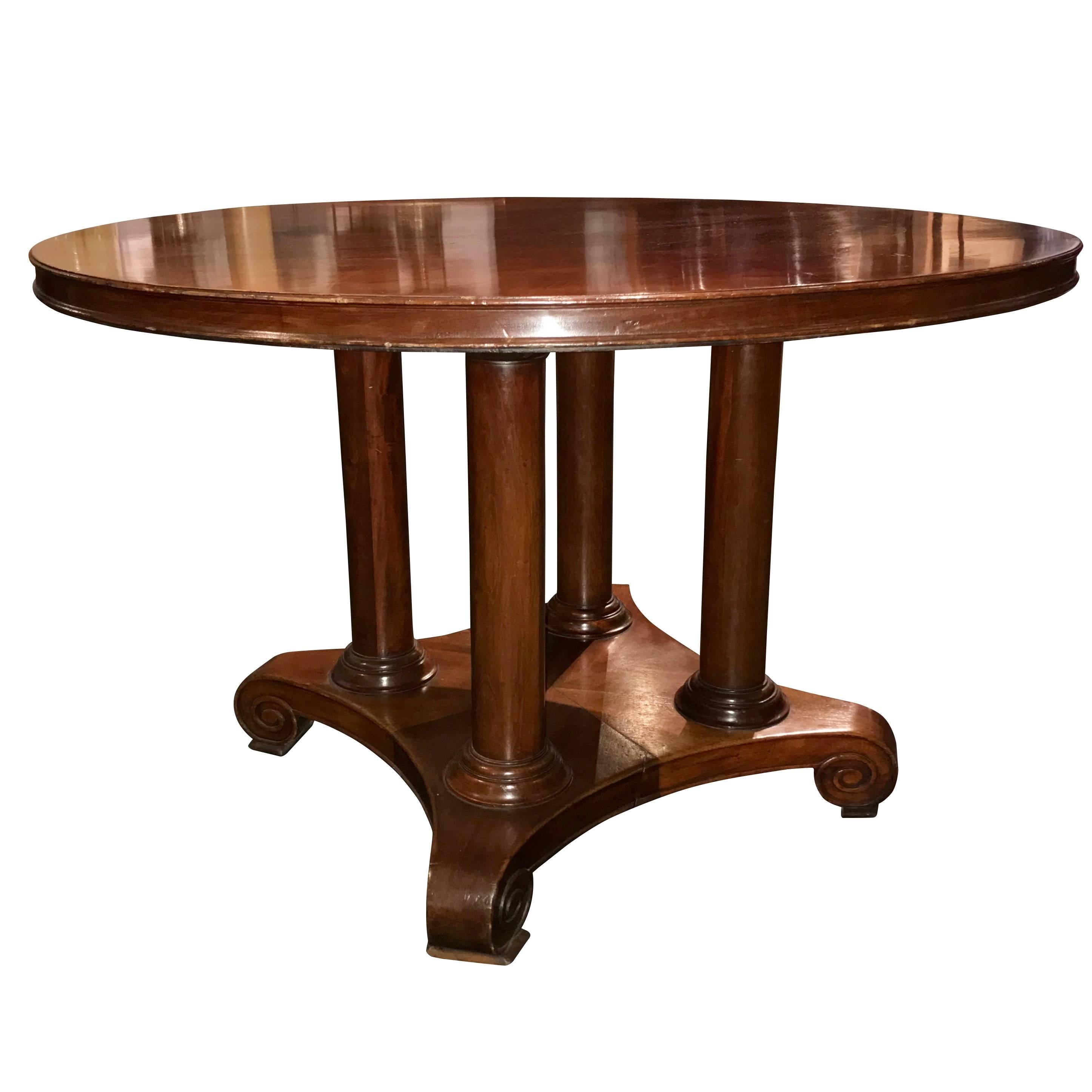 19th Century Round Mahogany Center Hall Or Side Table, France