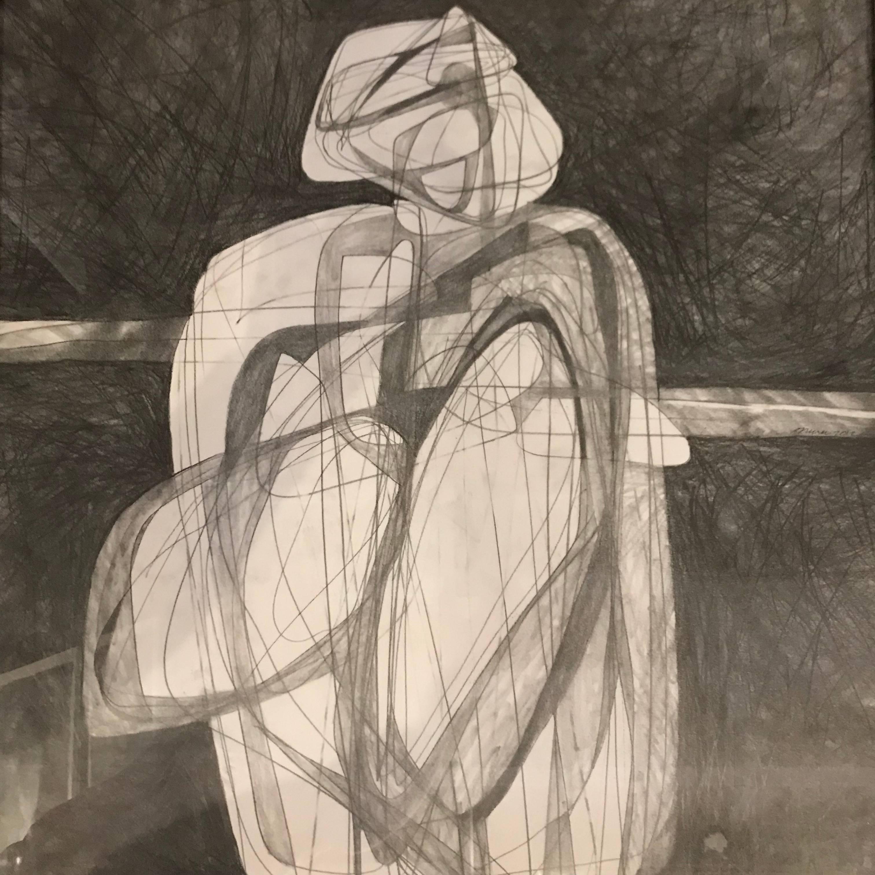 Contemporary abstract original charcoal drawing by American artist David Dew Bruner.
Inspired by the artist Graham Sutherland.
One of many pieces from a large body of works.
Vintage gold gilt frame.