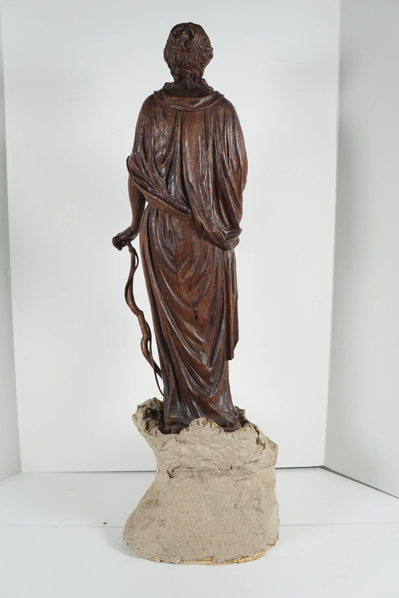 Baroque Revival  Late 19th Century Baroque Style Carved Oak Figure of Diana the Huntress For Sale