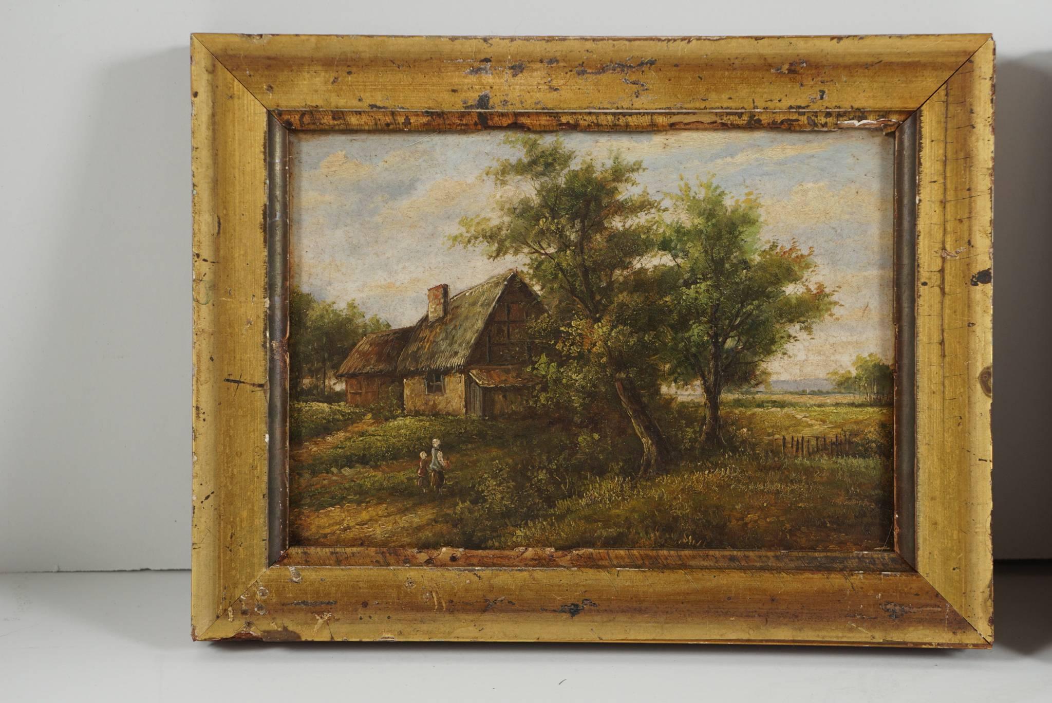 Autrichien Paire de petites peintures à l'huile européennes sur panneau du milieu du XIXe siècle en vente
