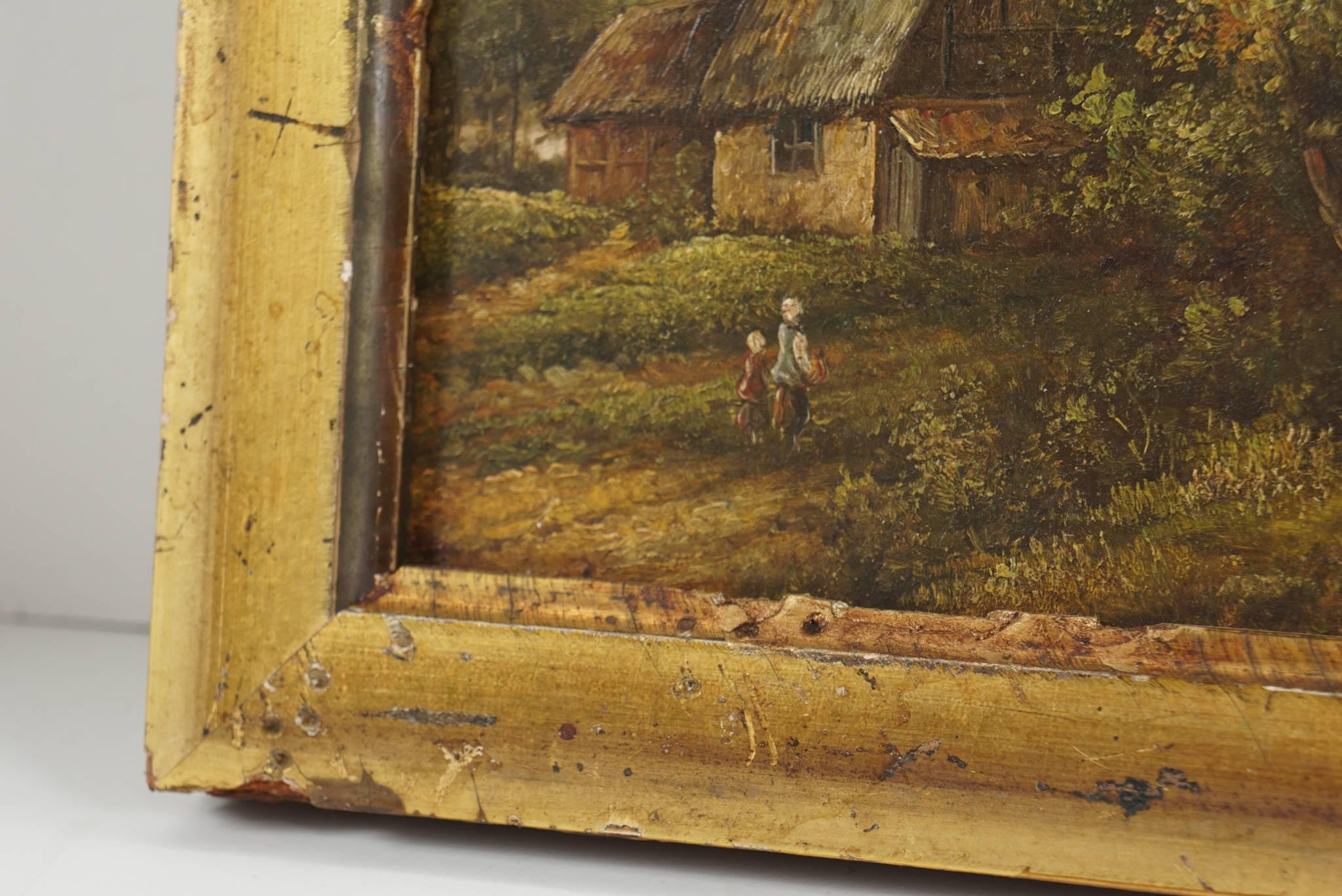 Paire de petites peintures à l'huile européennes sur panneau du milieu du XIXe siècle Bon état - En vente à Hudson, NY