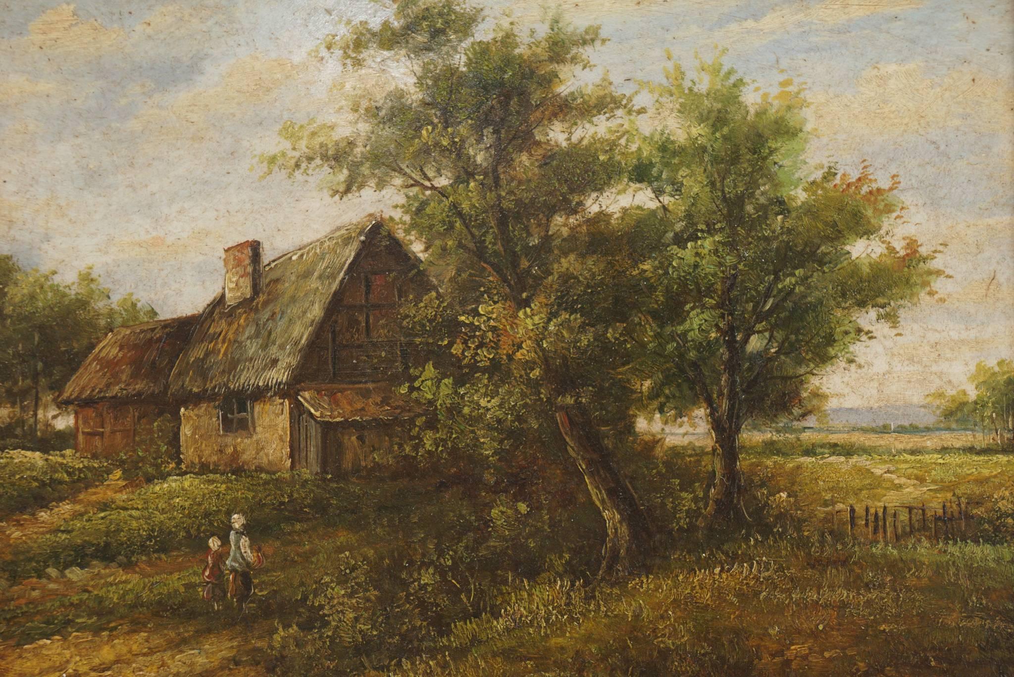 Peinture Paire de petites peintures à l'huile européennes sur panneau du milieu du XIXe siècle en vente