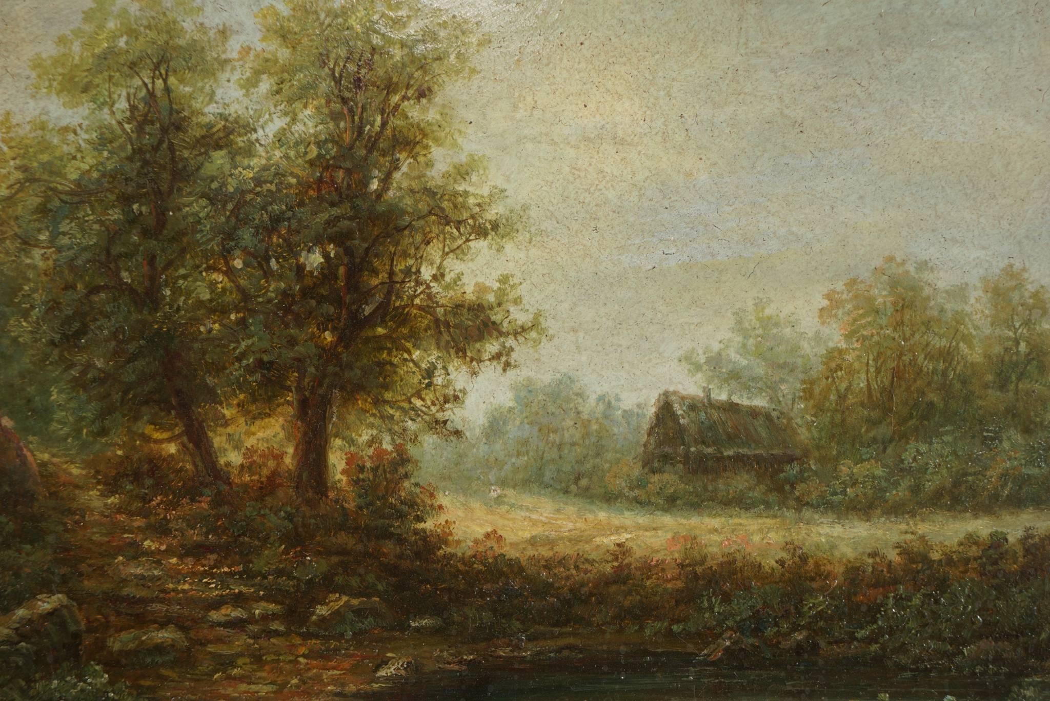 Paire de petites peintures à l'huile européennes sur panneau du milieu du XIXe siècle en vente 1