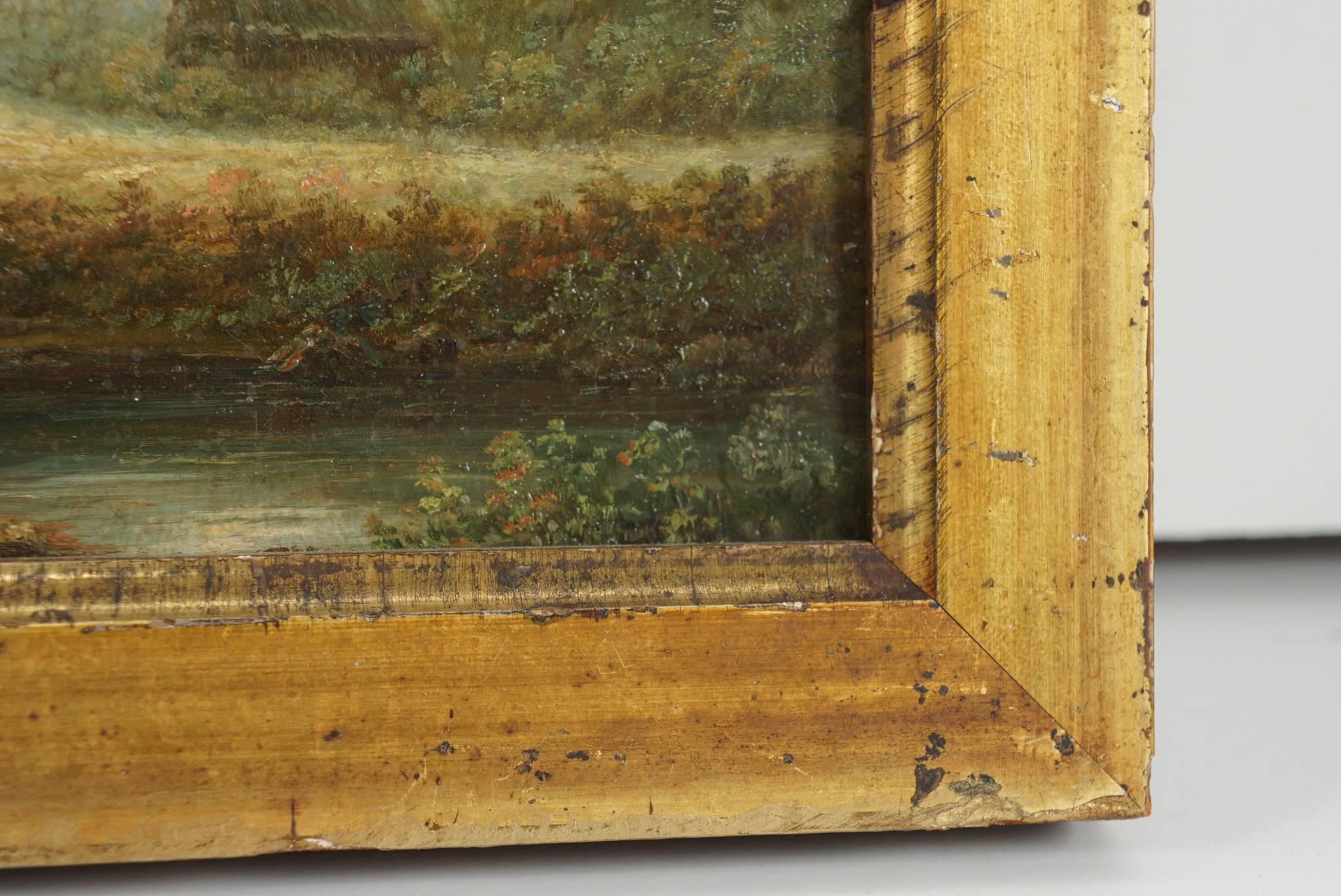 Paire de petites peintures à l'huile européennes sur panneau du milieu du XIXe siècle en vente 2