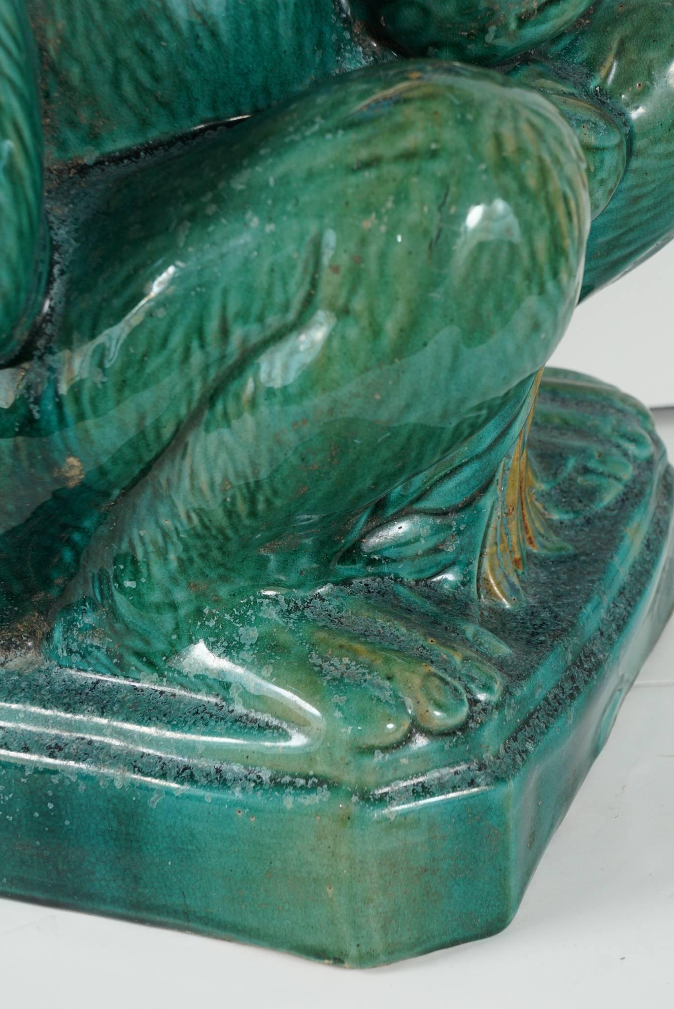 Terracotta Two Companion Glazed Terra Cotta Monkeys