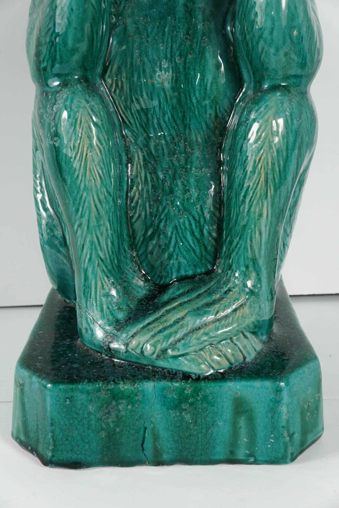 Two Companion Glazed Terra Cotta Monkeys 2