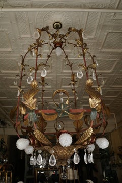 Large Early 20th Century Venetian Tole, Crystal and Rock Crystal Lantern