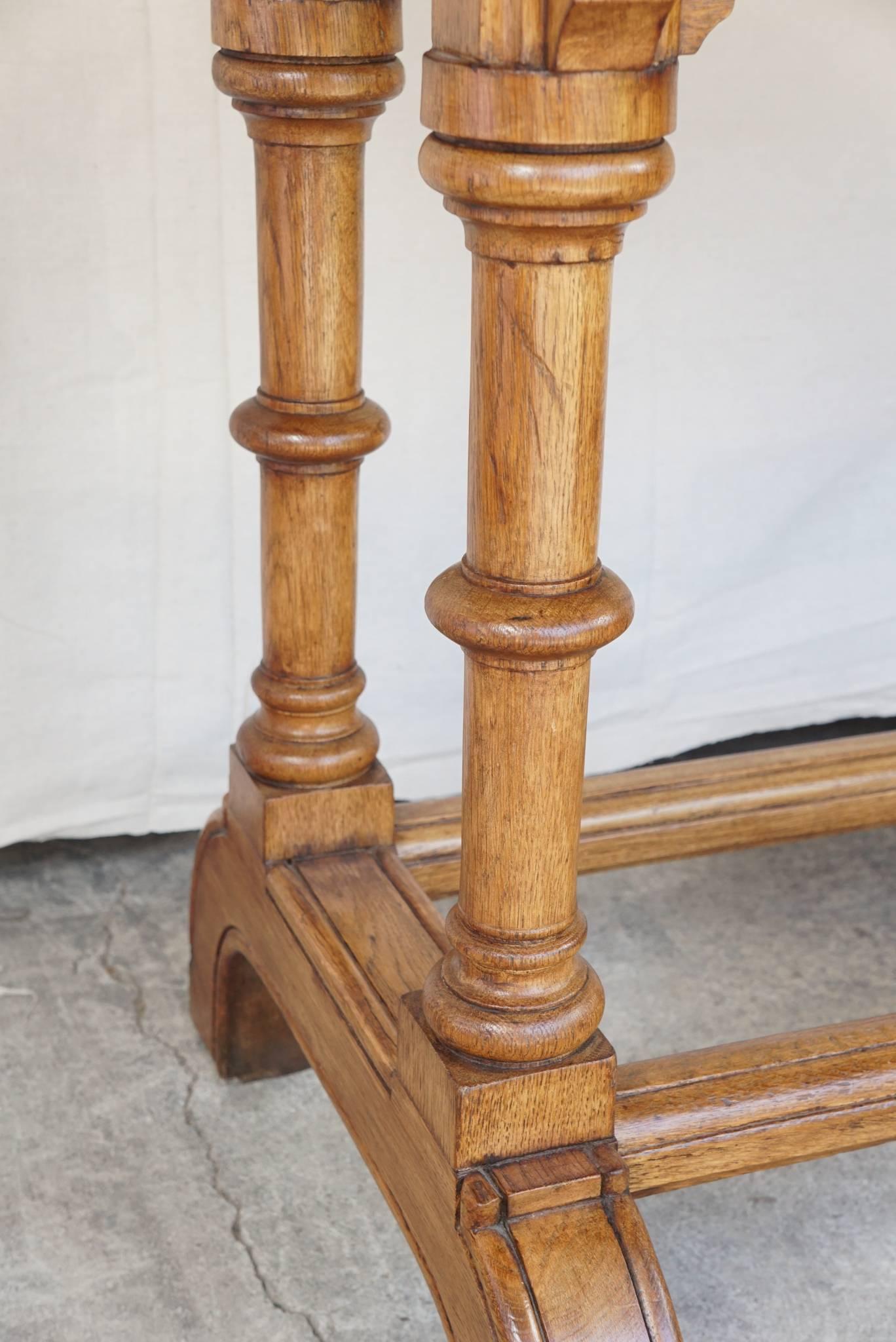 Pair of 19th Century English Reform Gothic Oak Marble Topped Console Tables 3