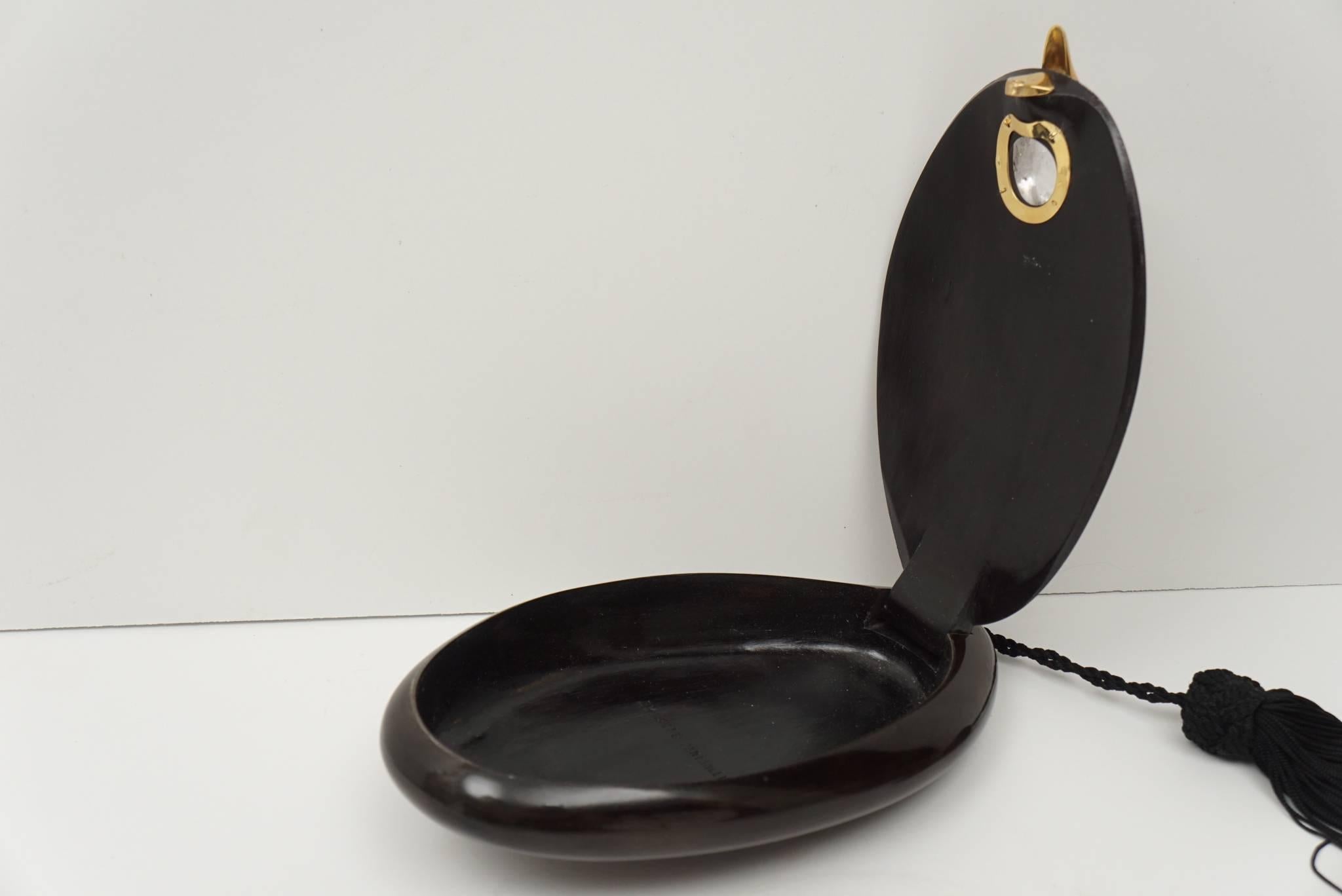 Italian Emanuele Pantanella Minaudiere in Carved Ebony, Rock Crystal and 18-Carat Gold For Sale