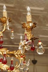 Vintage Italian Wrought Iron and Two Color Crystal Twelve-Light Chandelier