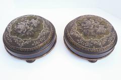 Pair of French Napoleon III Bead Work Upholstered Footstools