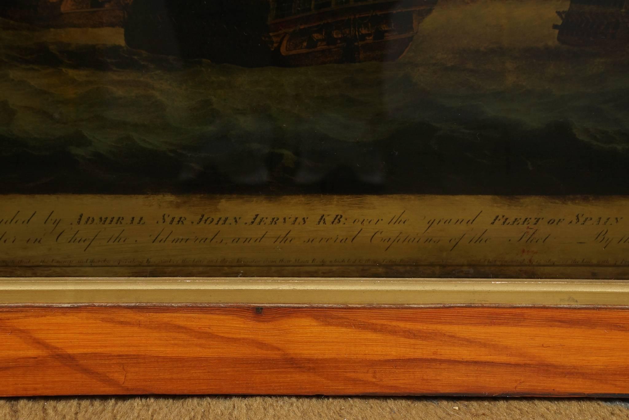 Hand-Painted Pair of English 19th Century Reverse Paintings on Glass of Naval Battles