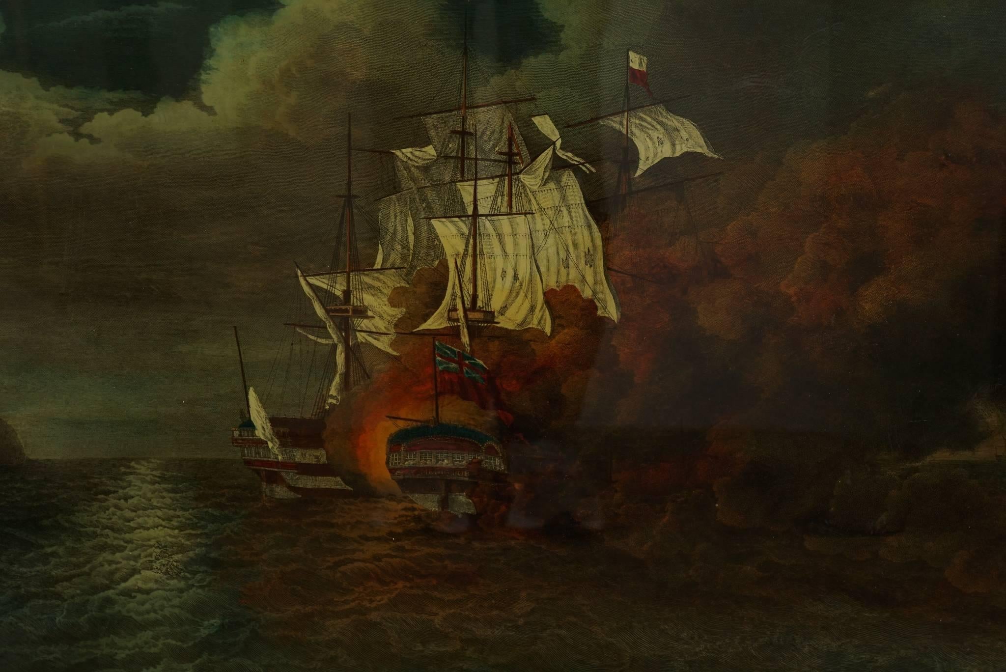 Pair of English 19th Century Reverse Paintings on Glass of Naval Battles 1
