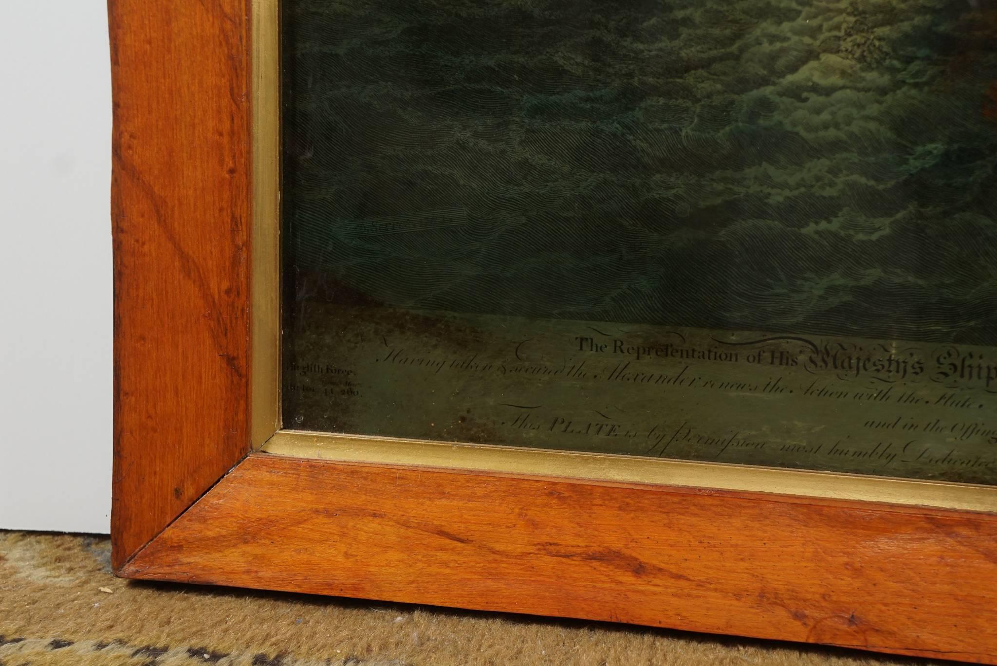 Pair of English 19th Century Reverse Paintings on Glass of Naval Battles 2
