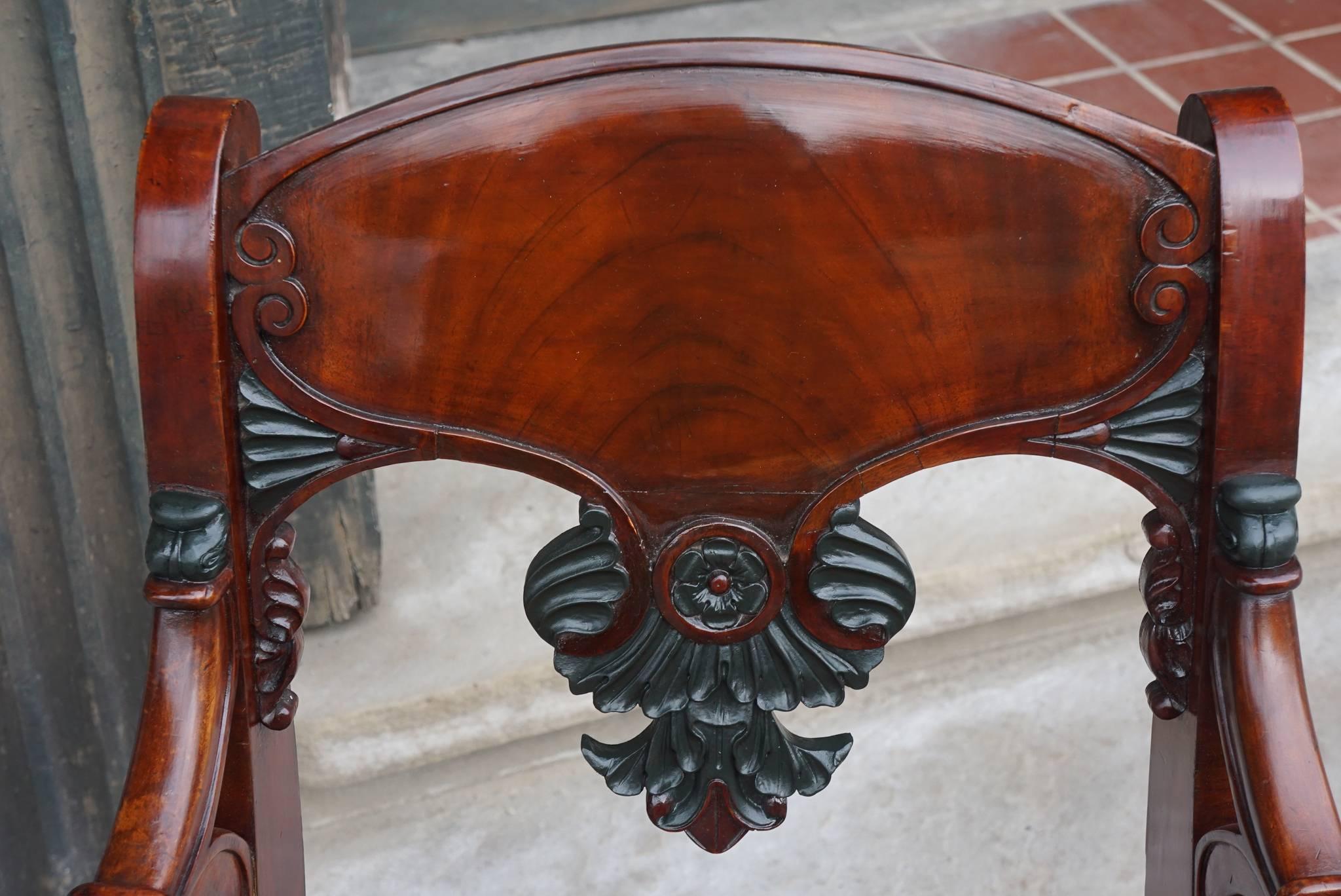 Empire Revival 19th Century Neoclassical Russian Carved Mahogany Armchair