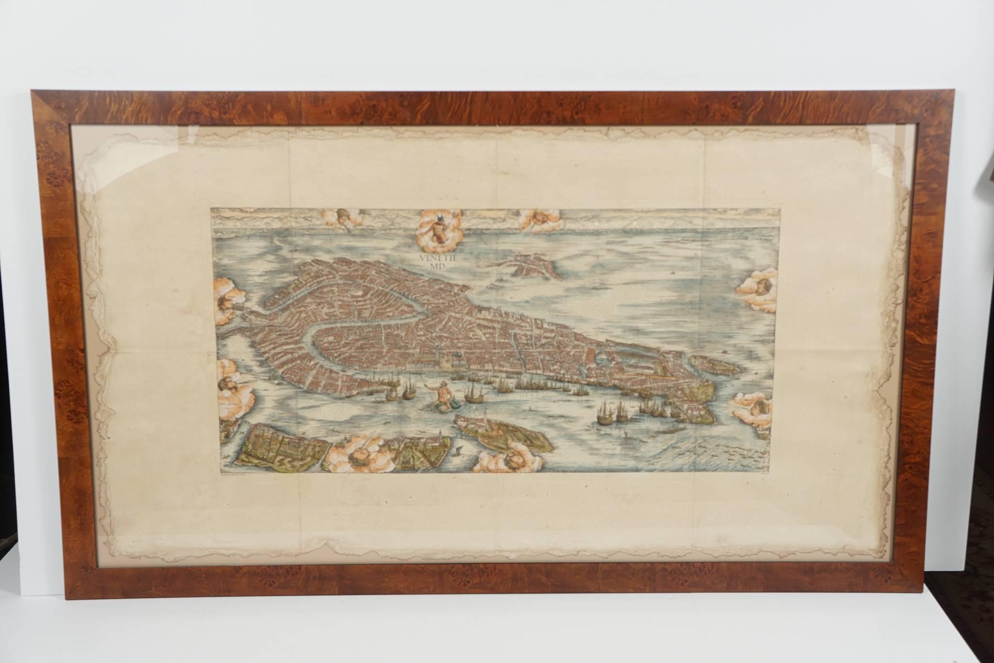 Hand-Colored 18th Century Printing of Jacopo De Barbari's Map of Venice  2