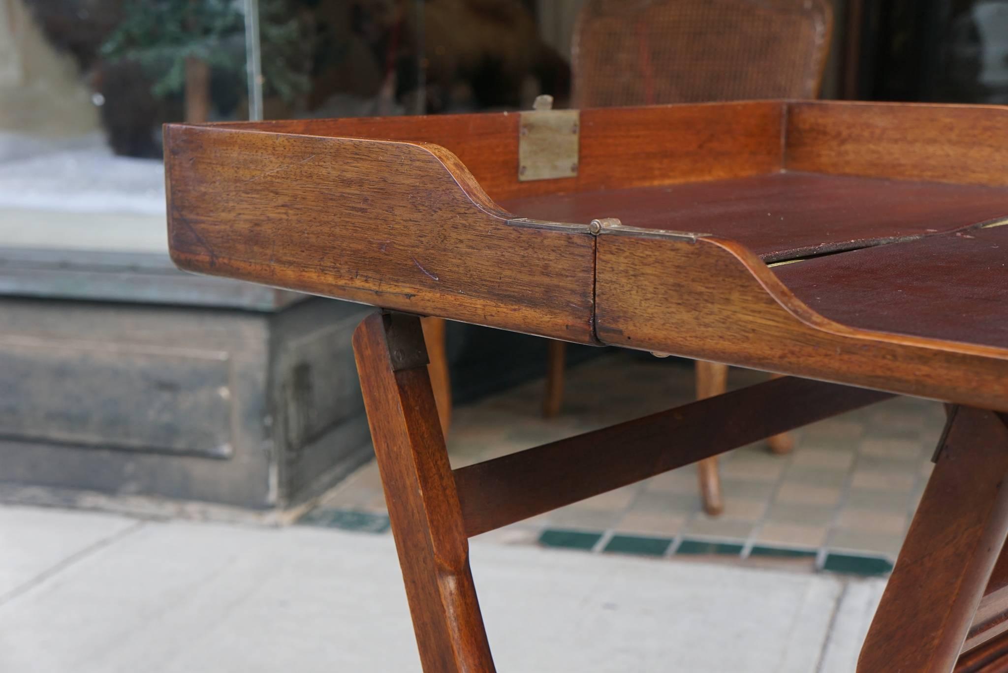English Early Victorian Mahogany Campaign Folding Travel Desk
