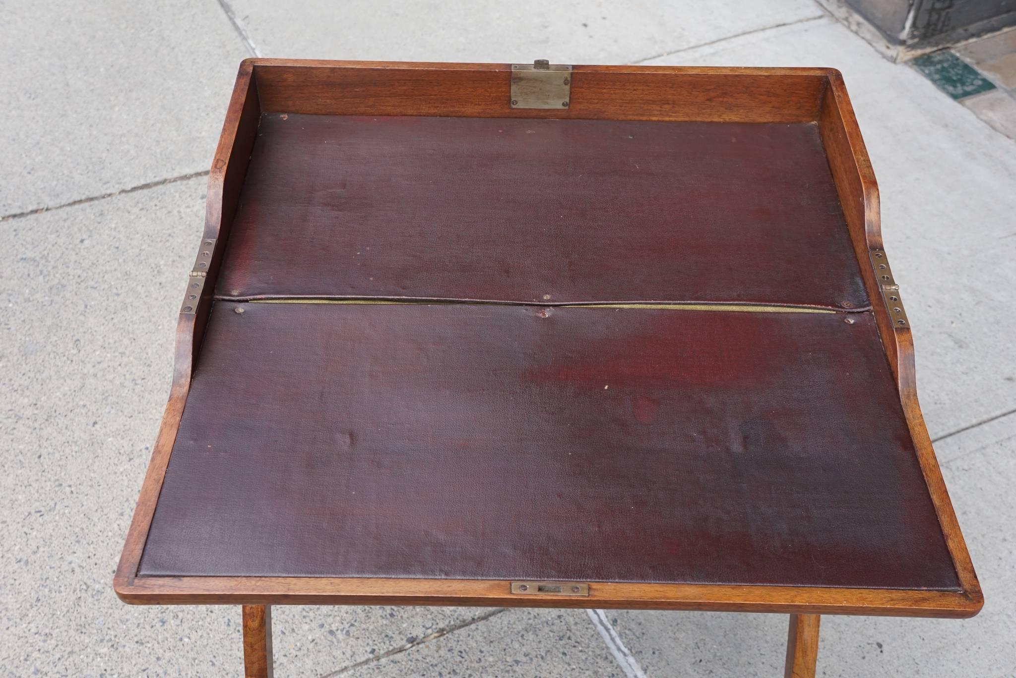 Carved Early Victorian Mahogany Campaign Folding Travel Desk