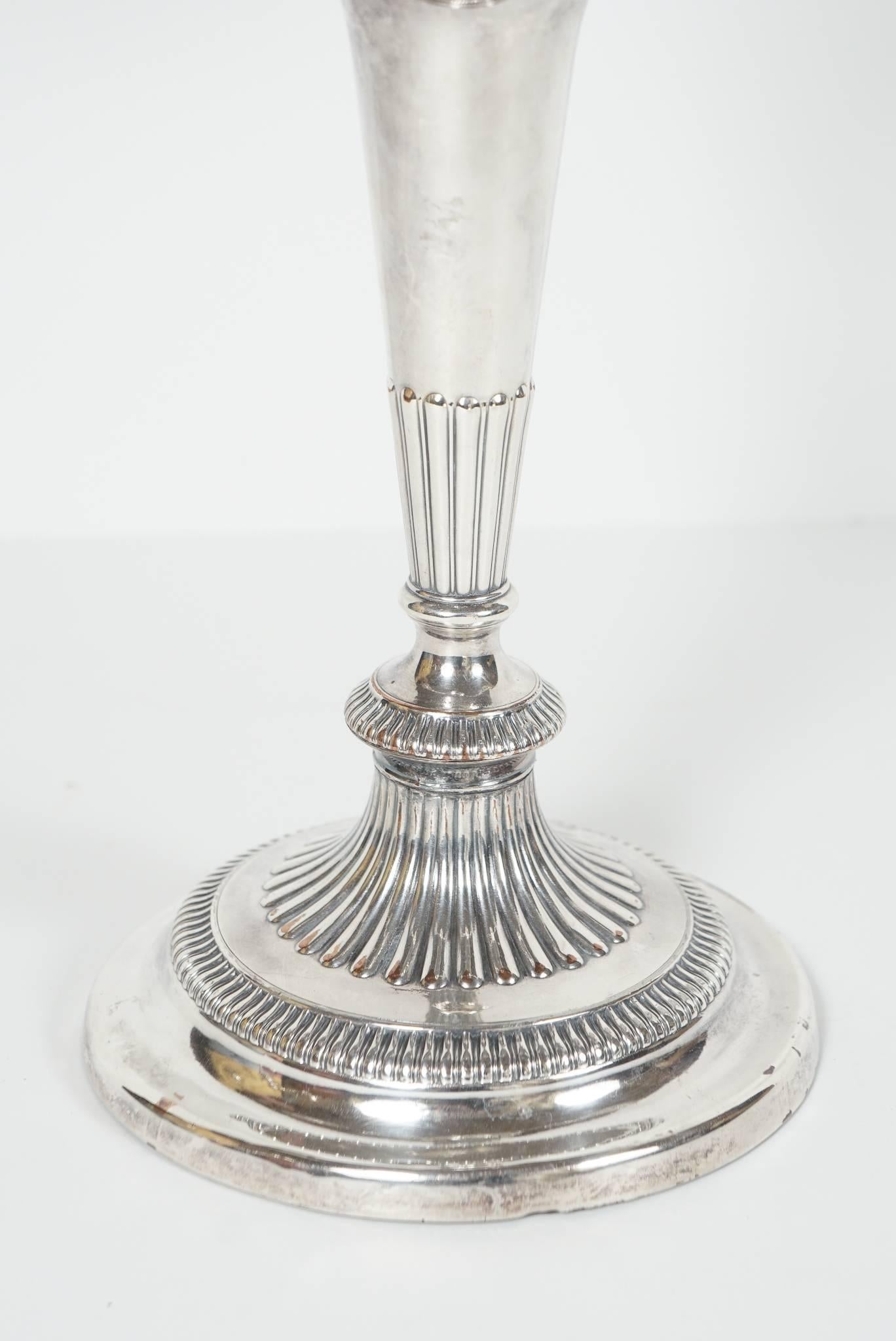 Period Regency Silver Plate Sheffield Three-Light Candelabra In Excellent Condition In Hudson, NY