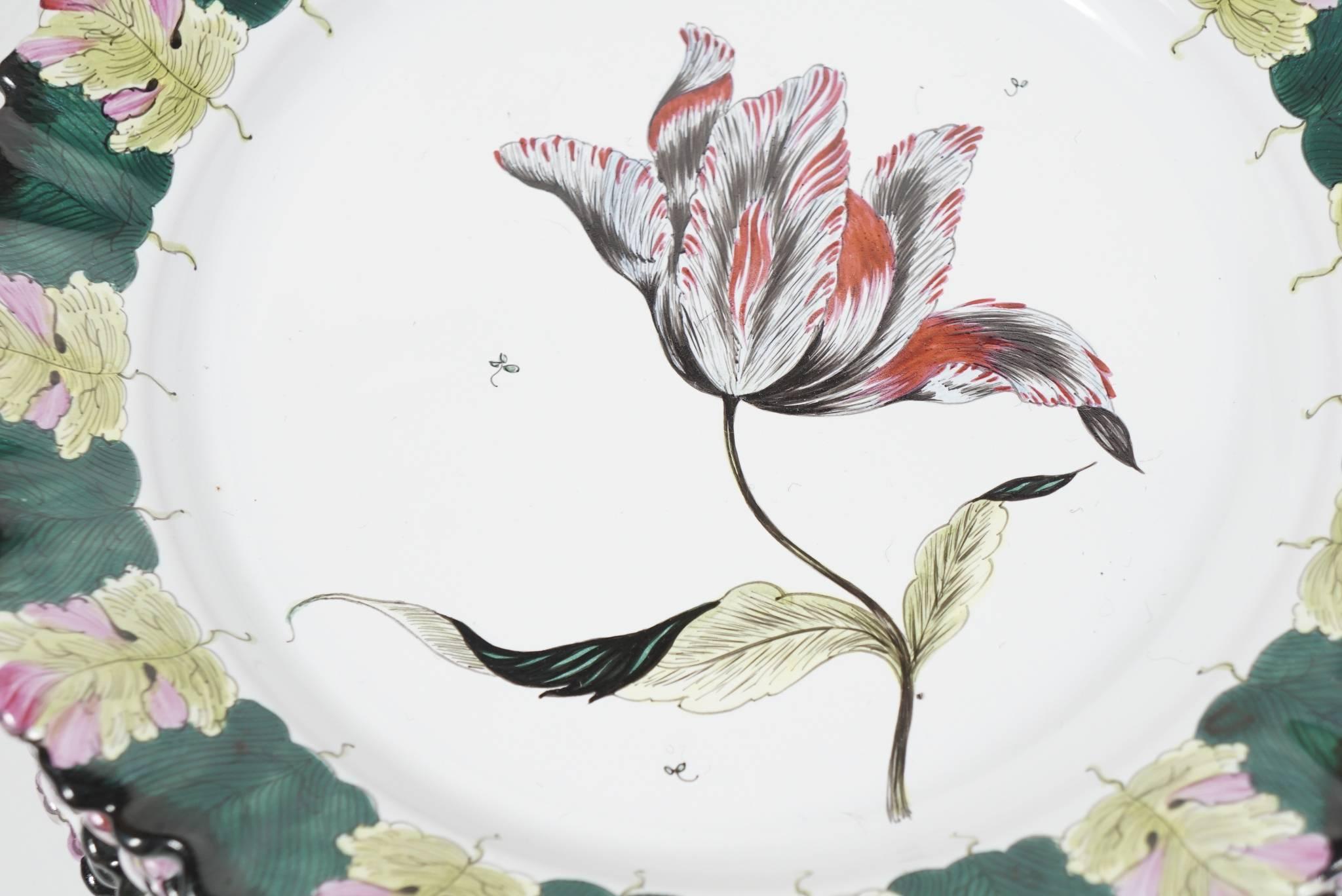 Louis XV 12 Floral French Faience Plates from the Estate of Paul & Bunny Mellon